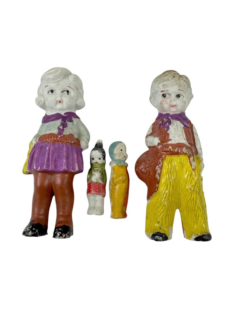 Set of 4 Figural Bisque Porcelain Frozen Charlotte Dolls Vintage 1950s Japan